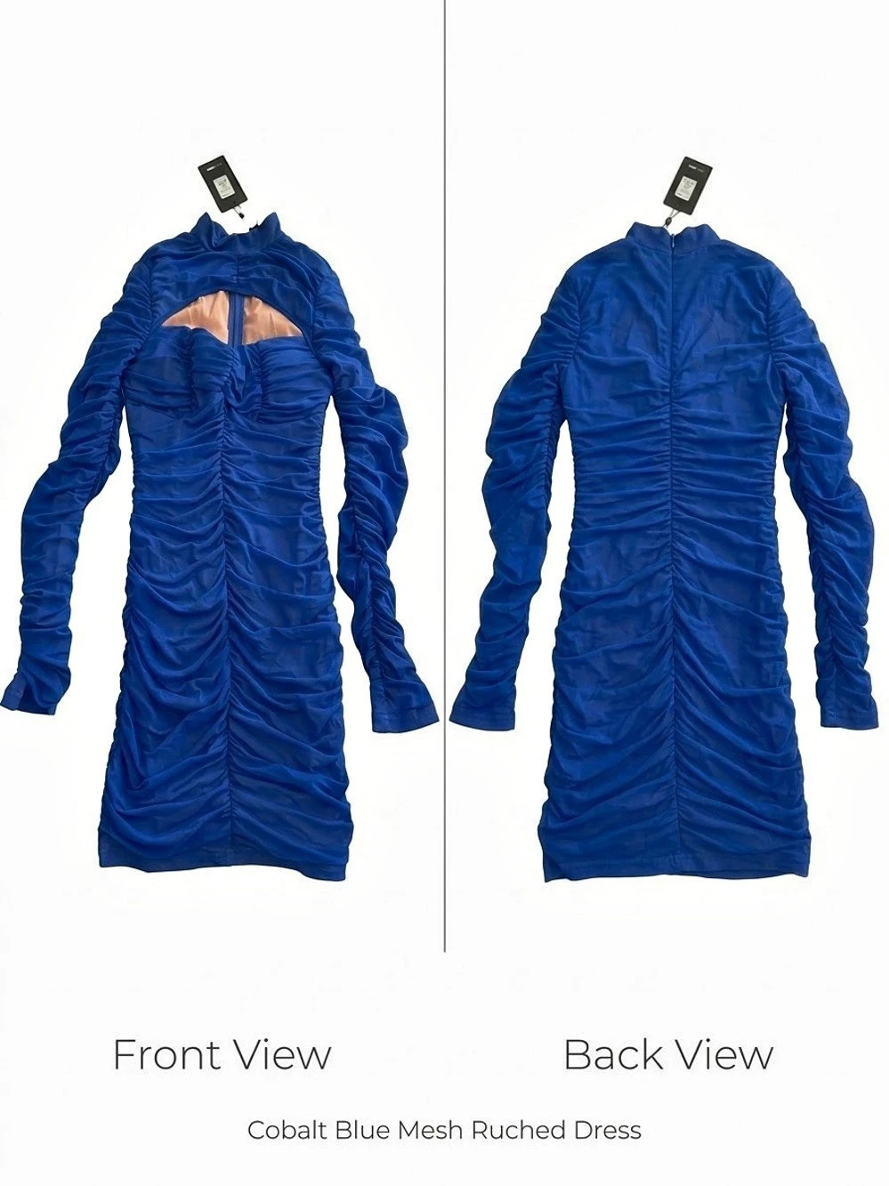 Cobalt Blue Ruched Mesh Dress